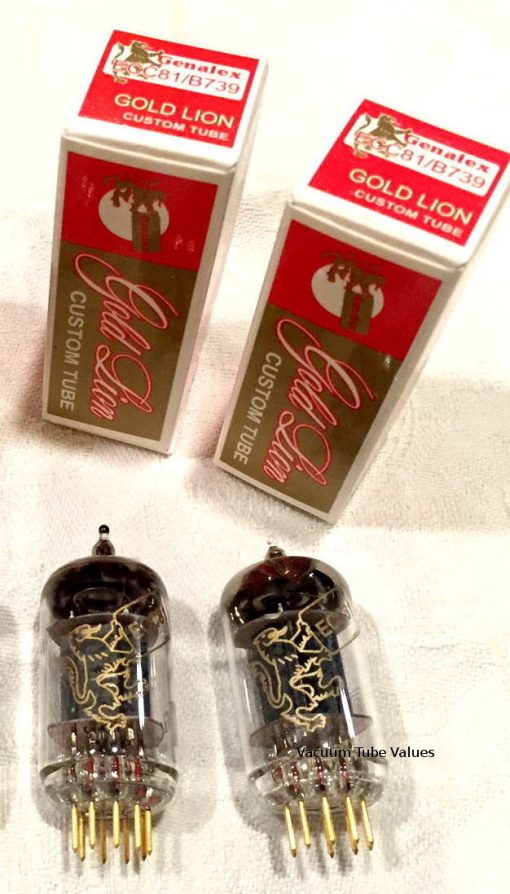 GENALEX PAIR (TWO) Platinum Matched Gold Lion 12AT7 ECC81 B739 Tubes Gold Pins - Image 2