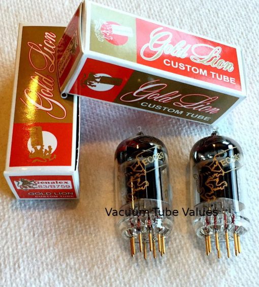GENALEX PAIR (TWO) Platinum Matched Gold Lion 12AX7 ECC83 B759 Tubes Gold Pins