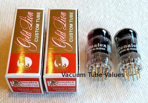 GENALEX PAIR (TWO) Platinum Matched Gold Lion 12AX7 ECC83 B759 Tubes Gold Pins - Image 3