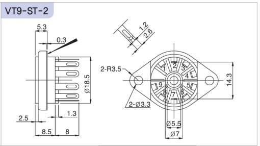 BELTON VT9-ST2 9 pin  for 12AX7, EL84 tube sockets,  TOP MOUNT 10 PCS - Image 2