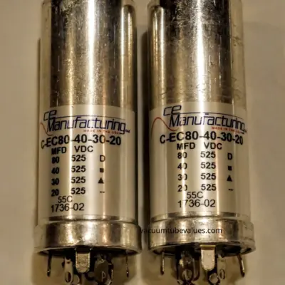 TWO Capacitors CE MFG CAN ELECTROLYTIC MALLORY 525V, 80/40/30/20µF USA MFD