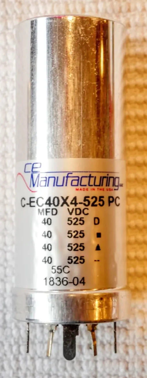Advanced  Share Capacitor CE MFG CAN ELECTROLYTIC MALLORY 525V, 40-40-40-40 MFD USA