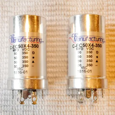 PAIR TWO Capacitor CE MFG CAN ELECTROLYTIC MALLORY 350V, 50-50-50-50 MFD