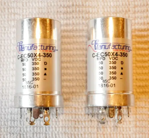 PAIR TWO Capacitor CE MFG CAN ELECTROLYTIC MALLORY 350V, 50-50-50-50 MFD