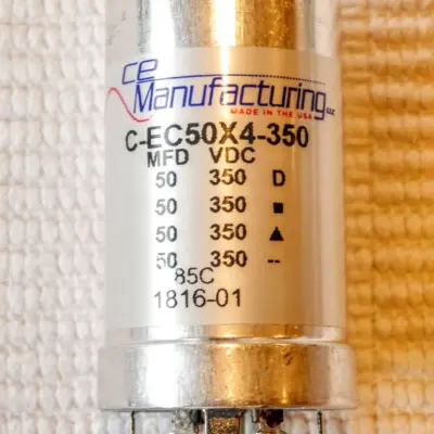 Capacitor CE MFG CAN ELECTROLYTIC MALLORY 350V, 50-50-50-50 MFD USA MFD